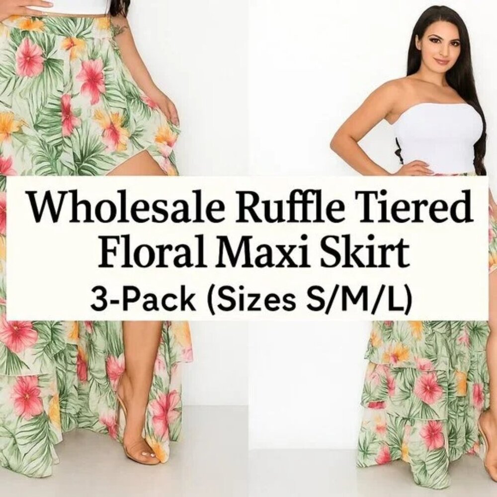 Wholesale Ruffle Tiered Floral Maxi Skirt – 3 Pack (Sizes S/M/L)